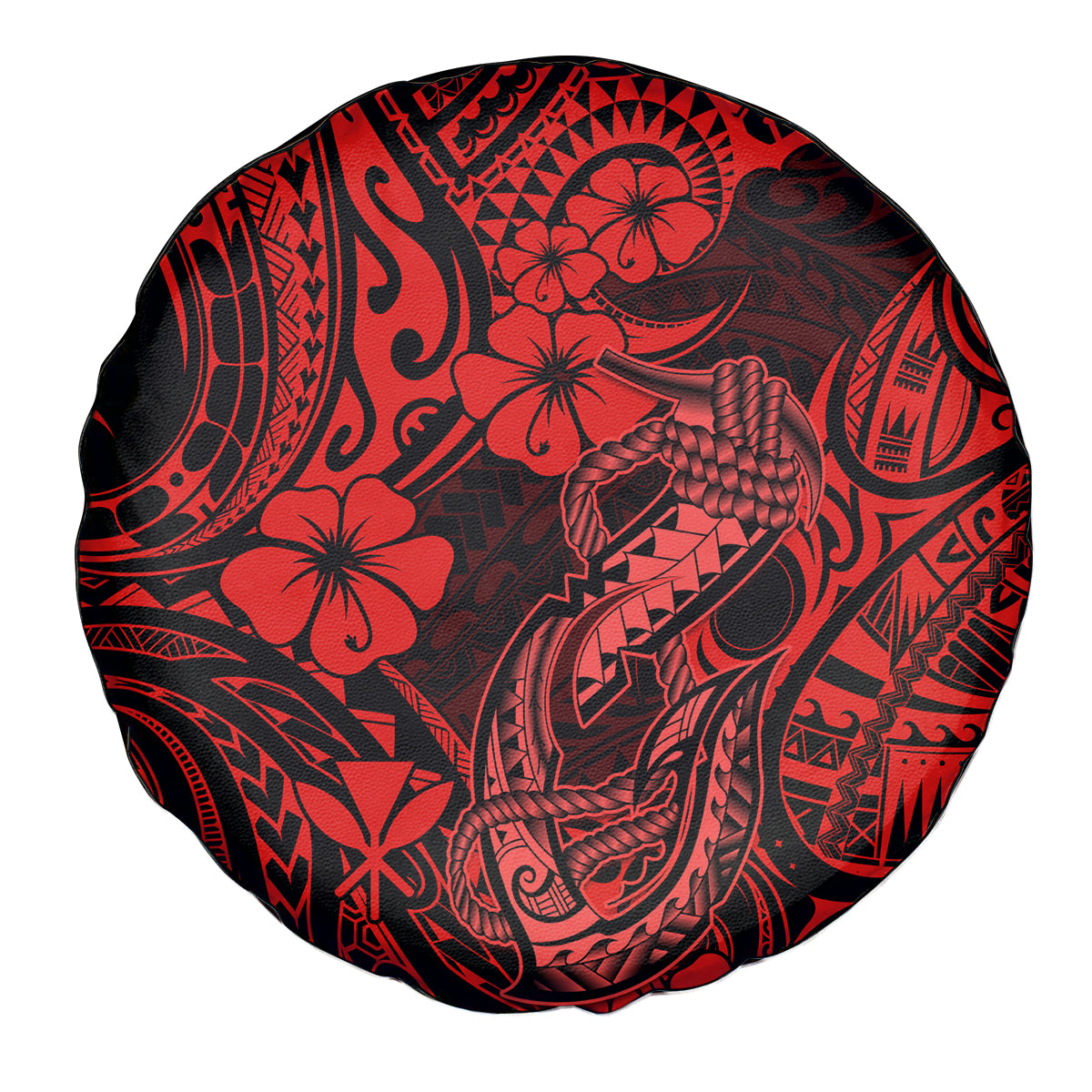 Hawaii Fish Hook Spare Tire Cover Hibiscus Hawaii Tribal Tattoo Red Version LT01 Red - Polynesian Pride