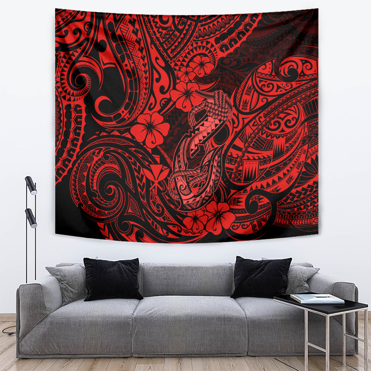 Hawaii Fish Hook Tapestry Hibiscus Hawaii Tribal Tattoo Red Version LT01 - Polynesian Pride