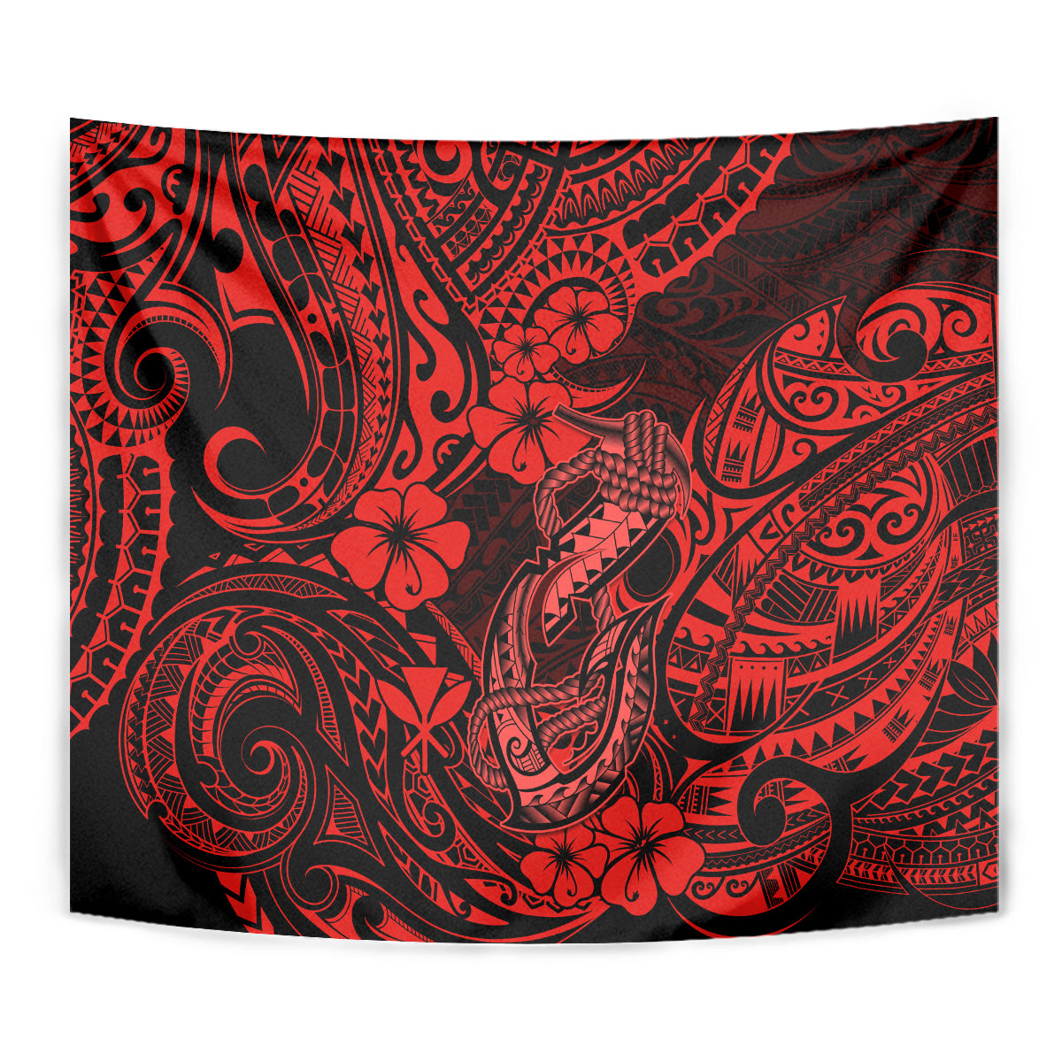 Hawaii Fish Hook Tapestry Hibiscus Hawaii Tribal Tattoo Red Version LT01 - Polynesian Pride