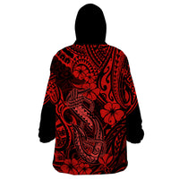 Hawaii Fish Hook Wearable Blanket Hoodie Hibiscus Hawaii Tribal Tattoo Red Version LT01 - Polynesian Pride