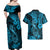 Hawaii Fish Hook Couples Matching Off Shoulder Maxi Dress and Hawaiian Shirt Hibiscus Hawaii Tribal Tattoo Sky Blue Version LT01 - Polynesian Pride