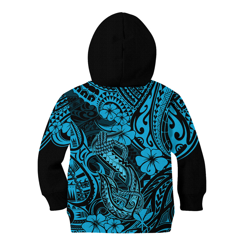 Hawaii Fish Hook Kid Hoodie Hibiscus Hawaii Tribal Tattoo Sky Blue Version LT01 - Polynesian Pride