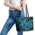 Hawaii Fish Hook Leather Tote Bag Hibiscus Hawaii Tribal Tattoo Sky Blue Version LT01 - Polynesian Pride