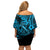 Hawaii Fish Hook Off Shoulder Short Dress Hibiscus Hawaii Tribal Tattoo Sky Blue Version LT01 - Polynesian Pride