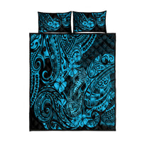 Hawaii Fish Hook Quilt Bed Set Hibiscus Hawaii Tribal Tattoo Sky Blue Version LT01 Blue - Polynesian Pride