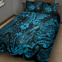 Hawaii Fish Hook Quilt Bed Set Hibiscus Hawaii Tribal Tattoo Sky Blue Version LT01 - Polynesian Pride