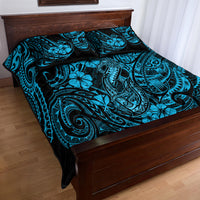Hawaii Fish Hook Quilt Bed Set Hibiscus Hawaii Tribal Tattoo Sky Blue Version LT01 - Polynesian Pride