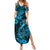 Hawaii Fish Hook Summer Maxi Dress Hibiscus Hawaii Tribal Tattoo Sky Blue Version LT01 Women Blue - Polynesian Pride