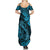 Hawaii Fish Hook Summer Maxi Dress Hibiscus Hawaii Tribal Tattoo Sky Blue Version LT01 - Polynesian Pride