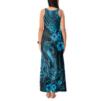 Hawaii Fish Hook Tank Maxi Dress Hibiscus Hawaii Tribal Tattoo Sky Blue Version LT01 - Polynesian Pride