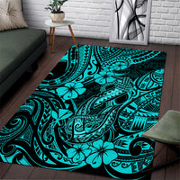 Hawaii Fish Hook Area Rug Hibiscus Hawaii Tribal Tattoo Turquoise Version LT01 Turquoise - Polynesian Pride