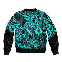 Hawaii Fish Hook Bomber Jacket Hibiscus Hawaii Tribal Tattoo Turquoise Version LT01 - Polynesian Pride