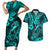 Hawaii Fish Hook Couples Matching Short Sleeve Bodycon Dress and Hawaiian Shirt Hibiscus Hawaii Tribal Tattoo Turquoise Version LT01 Turquoise - Polynesian Pride