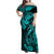 Hawaii Fish Hook Family Matching Off Shoulder Maxi Dress and Hawaiian Shirt Hibiscus Hawaii Tribal Tattoo Turquoise Version LT01 Mom's Dress Turquoise - Polynesian Pride