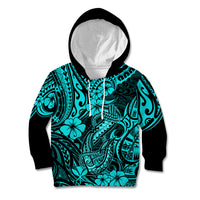Hawaii Fish Hook Kid Hoodie Hibiscus Hawaii Tribal Tattoo Turquoise Version LT01 Turquoise - Polynesian Pride