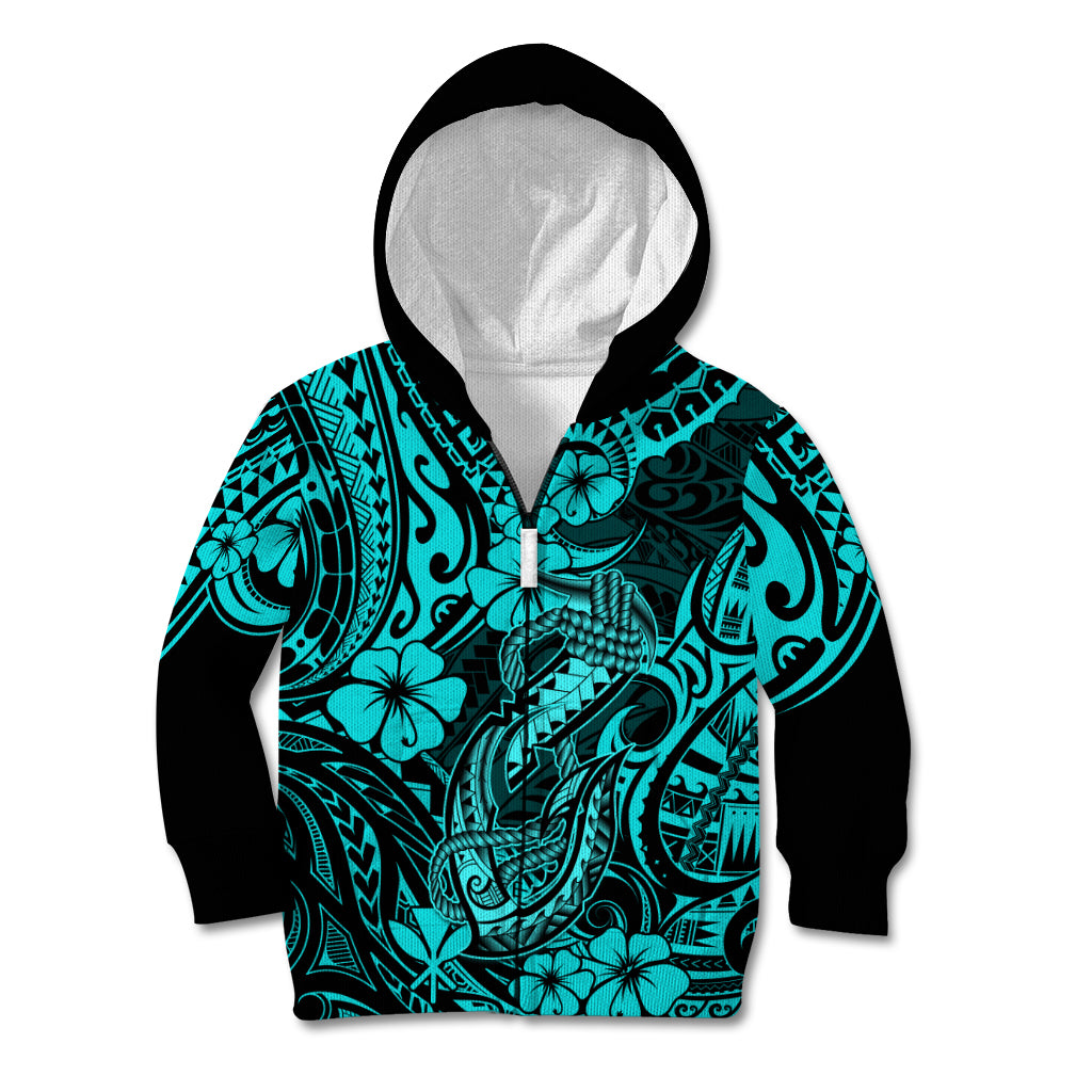 Hawaii Fish Hook Kid Hoodie Hibiscus Hawaii Tribal Tattoo Turquoise Version LT01 - Polynesian Pride