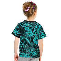 Hawaii Fish Hook Kid T Shirt Hibiscus Hawaii Tribal Tattoo Turquoise Version LT01 - Polynesian Pride