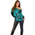 Hawaii Fish Hook Off Shoulder Sweater Hibiscus Hawaii Tribal Tattoo Turquoise Version LT01 - Polynesian Pride