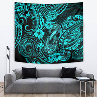 Hawaii Fish Hook Tapestry Hibiscus Hawaii Tribal Tattoo Turquoise Version LT01 - Polynesian Pride
