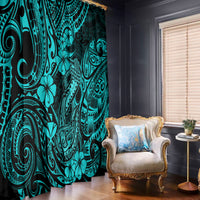 Hawaii Fish Hook Window Curtain Hibiscus Hawaii Tribal Tattoo Turquoise Version LT01 Turquoise - Polynesian Pride