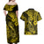 Hawaii Fish Hook Couples Matching Off Shoulder Maxi Dress and Hawaiian Shirt Hibiscus Hawaii Tribal Tattoo Yellow Version LT01 - Polynesian Pride