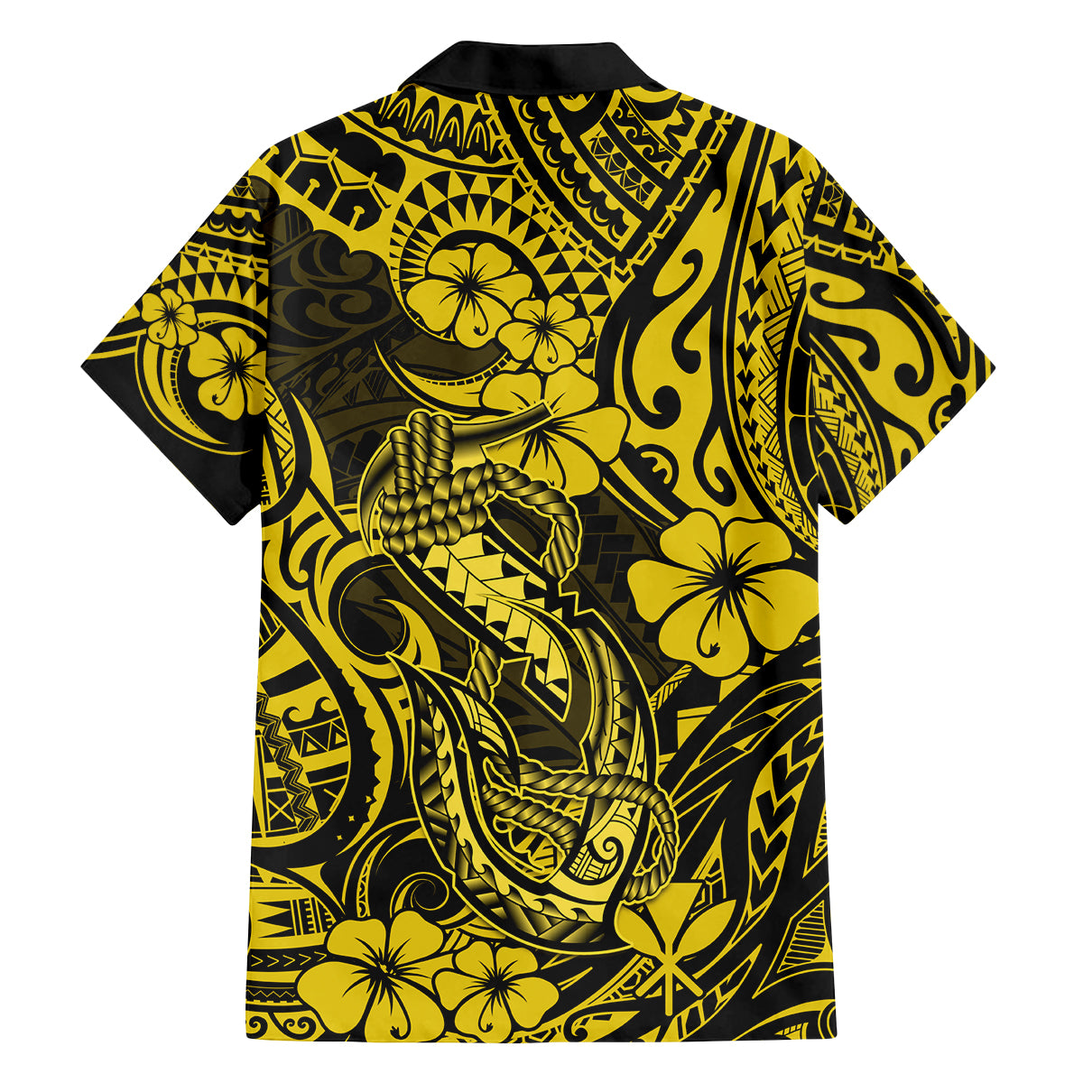 Hawaii Fish Hook Family Matching Puletasi Dress and Hawaiian Shirt Hibiscus Hawaii Tribal Tattoo Yellow Version LT01 - Polynesian Pride