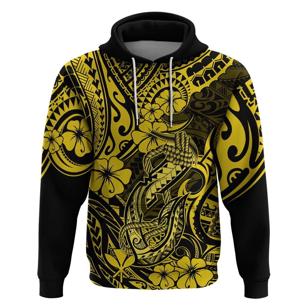 Hawaii Fish Hook Hoodie Hibiscus Hawaii Tribal Tattoo Yellow Version LT01 Pullover Hoodie Yellow - Polynesian Pride