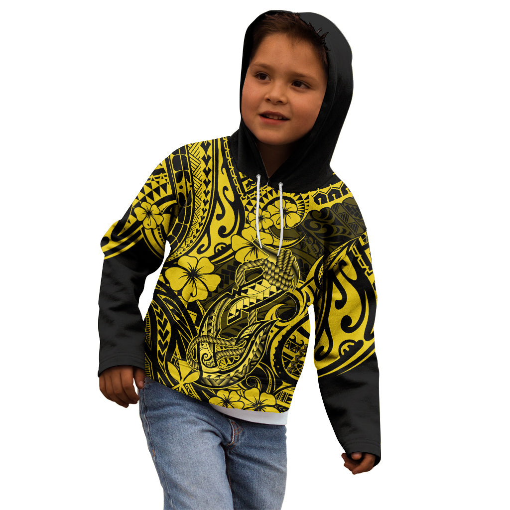 Hawaii Fish Hook Kid Hoodie Hibiscus Hawaii Tribal Tattoo Yellow Version LT01 - Polynesian Pride
