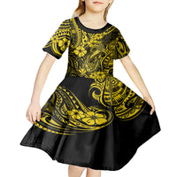 Hawaii Fish Hook Kid Short Sleeve Dress Hibiscus Hawaii Tribal Tattoo Yellow Version LT01 - Polynesian Pride