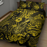 Hawaii Fish Hook Quilt Bed Set Hibiscus Hawaii Tribal Tattoo Yellow Version LT01 - Polynesian Pride
