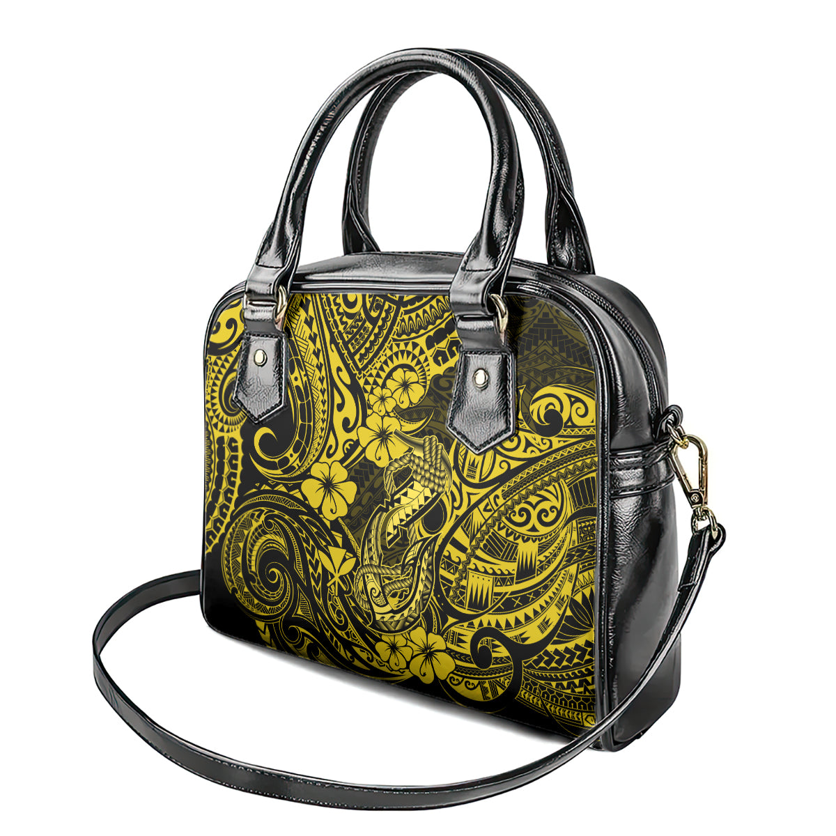 Hawaii Fish Hook Shoulder Handbag Hibiscus Hawaii Tribal Tattoo Yellow Version LT01 - Polynesian Pride