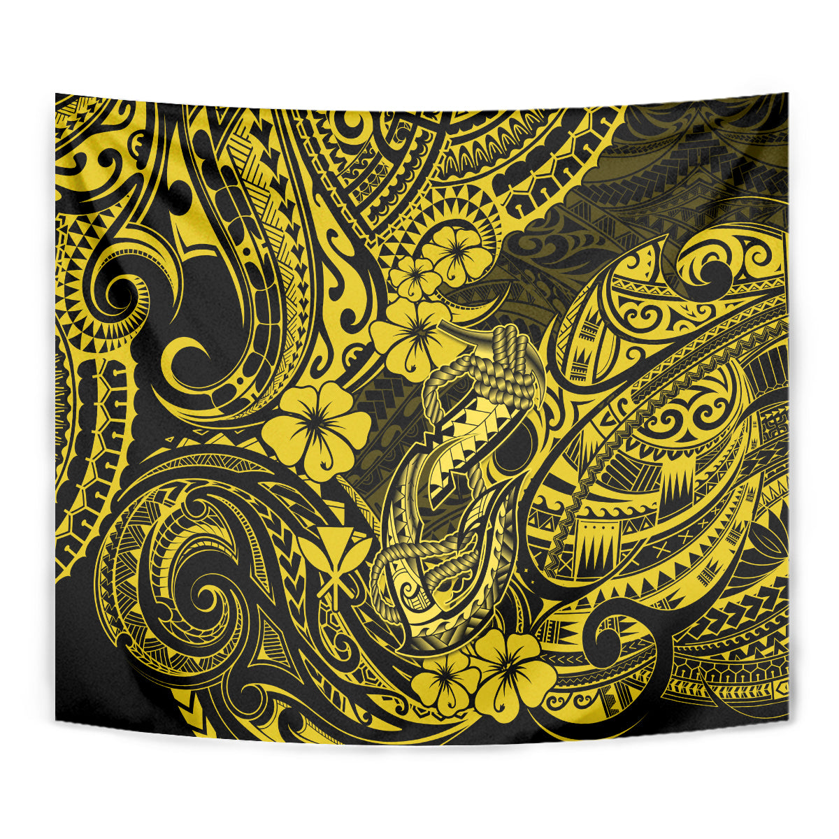 Hawaii Fish Hook Tapestry Hibiscus Hawaii Tribal Tattoo Yellow Version LT01 - Polynesian Pride