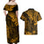 Hawaii King Kamehameha Couples Matching Off Shoulder Maxi Dress and Hawaiian Shirt Polynesian Pattern Gold Version LT01 - Polynesian Pride