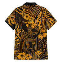 Hawaii King Kamehameha Family Matching Off Shoulder Maxi Dress and Hawaiian Shirt Polynesian Pattern Gold Version LT01 - Polynesian Pride
