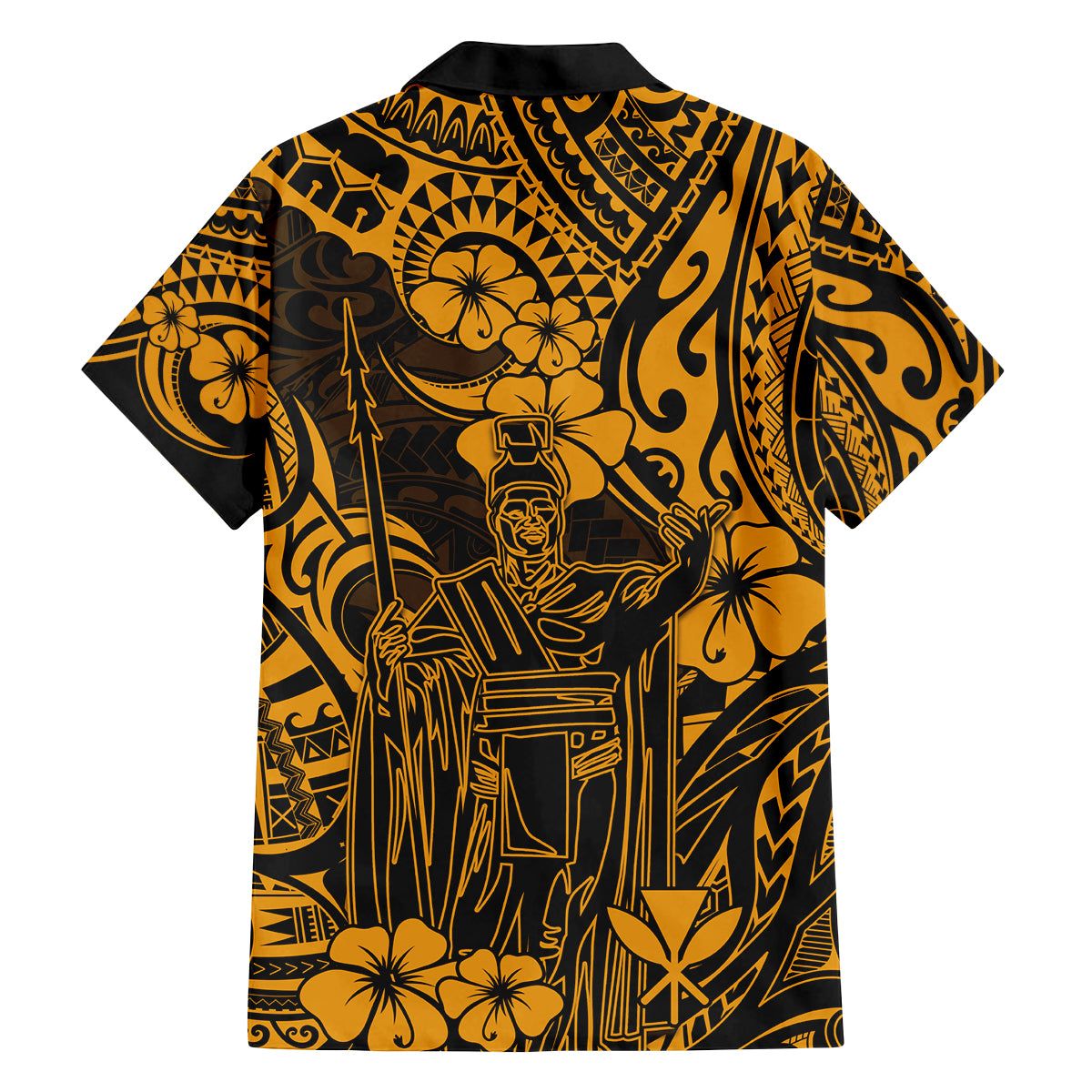 Hawaii King Kamehameha Family Matching Off Shoulder Short Dress and Hawaiian Shirt Polynesian Pattern Gold Version LT01 - Polynesian Pride