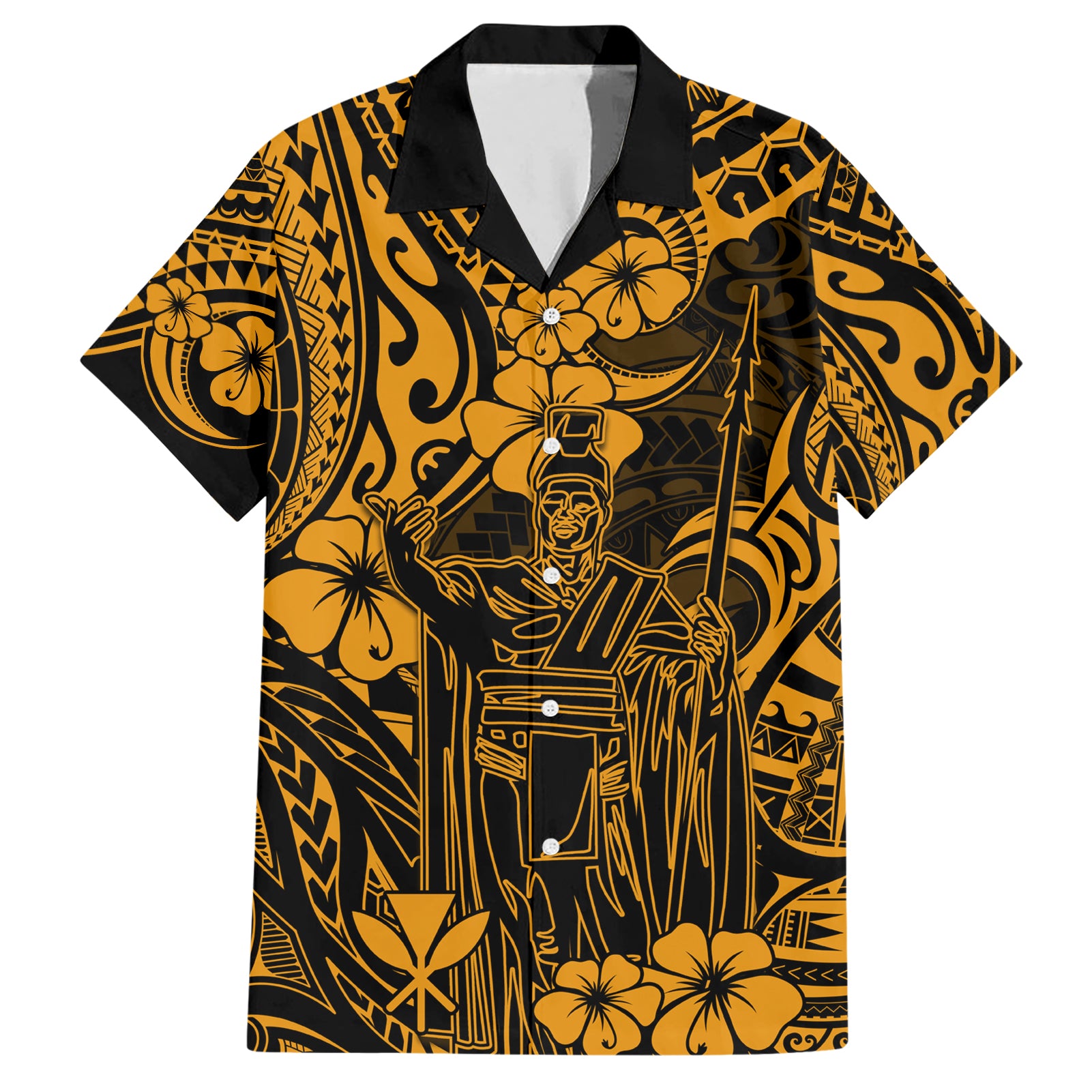 Hawaii King Kamehameha Hawaiian Shirt Polynesian Pattern Gold Version LT01 Gold - Polynesian Pride