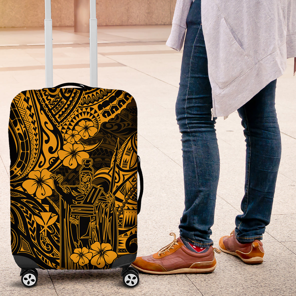 Hawaii King Kamehameha Luggage Cover Polynesian Pattern Gold Version LT01 Gold - Polynesian Pride