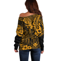 Hawaii King Kamehameha Off Shoulder Sweater Polynesian Pattern Gold Version LT01 - Polynesian Pride