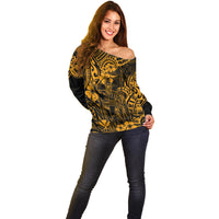 Hawaii King Kamehameha Off Shoulder Sweater Polynesian Pattern Gold Version LT01 - Polynesian Pride