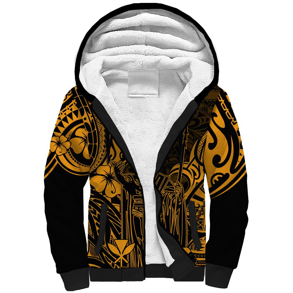 Hawaii King Kamehameha Sherpa Hoodie Polynesian Pattern Gold Version LT01 Unisex Gold - Polynesian Pride