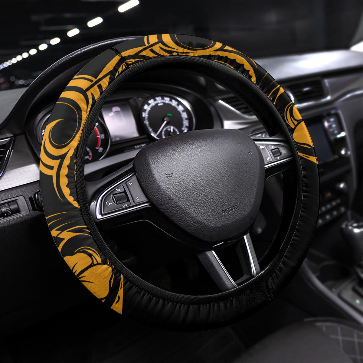 Hawaii King Kamehameha Steering Wheel Cover Polynesian Pattern Gold Version