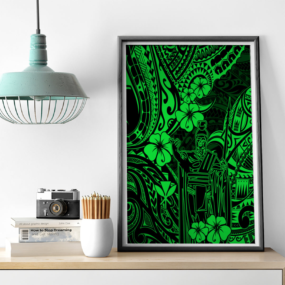 Hawaii King Kamehameha Canvas Wall Art Polynesian Pattern Green Version LT01 - Polynesian Pride