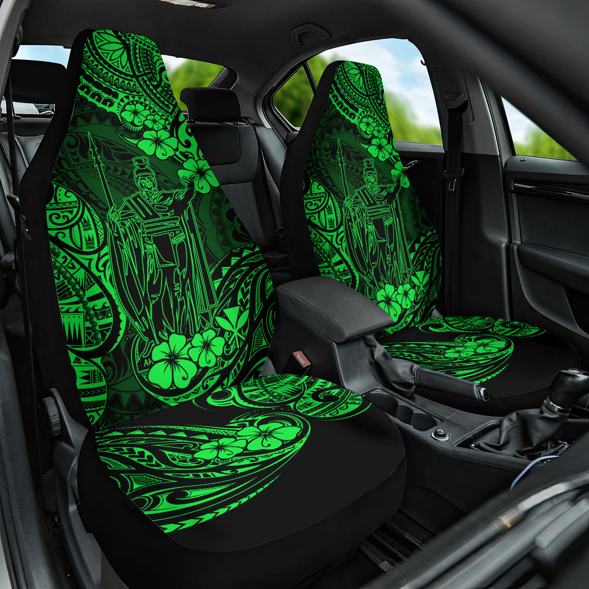 Hawaii King Kamehameha Car Seat Cover Polynesian Pattern Green Version LT01 One Size Green - Polynesian Pride