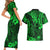 Hawaii King Kamehameha Couples Matching Short Sleeve Bodycon Dress and Hawaiian Shirt Polynesian Pattern Green Version LT01 - Polynesian Pride