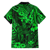 Hawaii King Kamehameha Family Matching Off Shoulder Long Sleeve Dress and Hawaiian Shirt Polynesian Pattern Green Version LT01 - Polynesian Pride