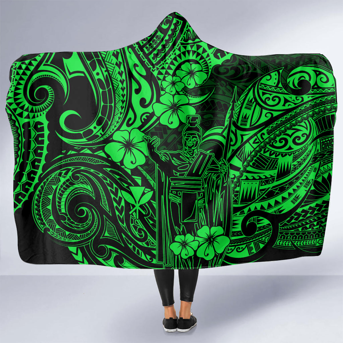 Hawaii King Kamehameha Hooded Blanket Polynesian Pattern Green Version LT01 - Polynesian Pride