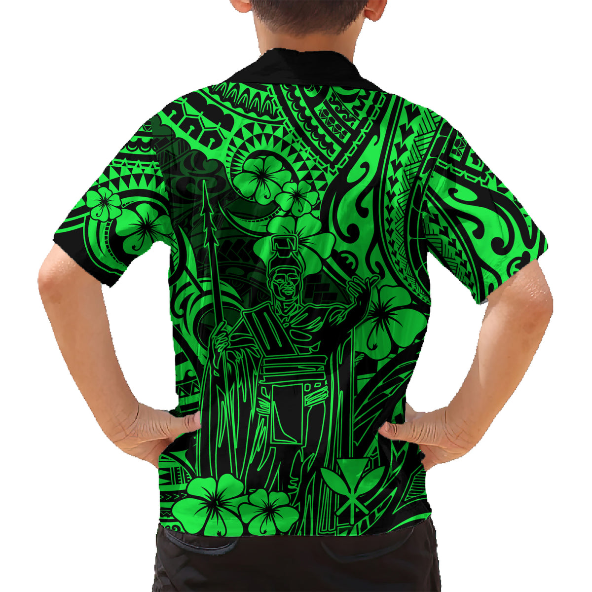 Hawaii King Kamehameha Kid Hawaiian Shirt Polynesian Pattern Green Version LT01 - Polynesian Pride