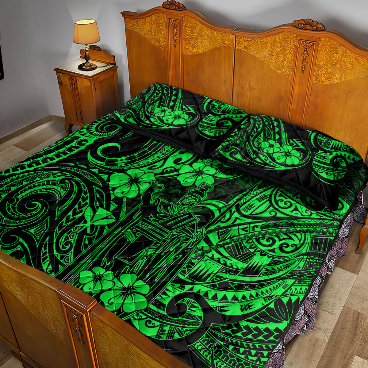 Hawaii King Kamehameha Quilt Bed Set Polynesian Pattern Green Version LT01 - Polynesian Pride