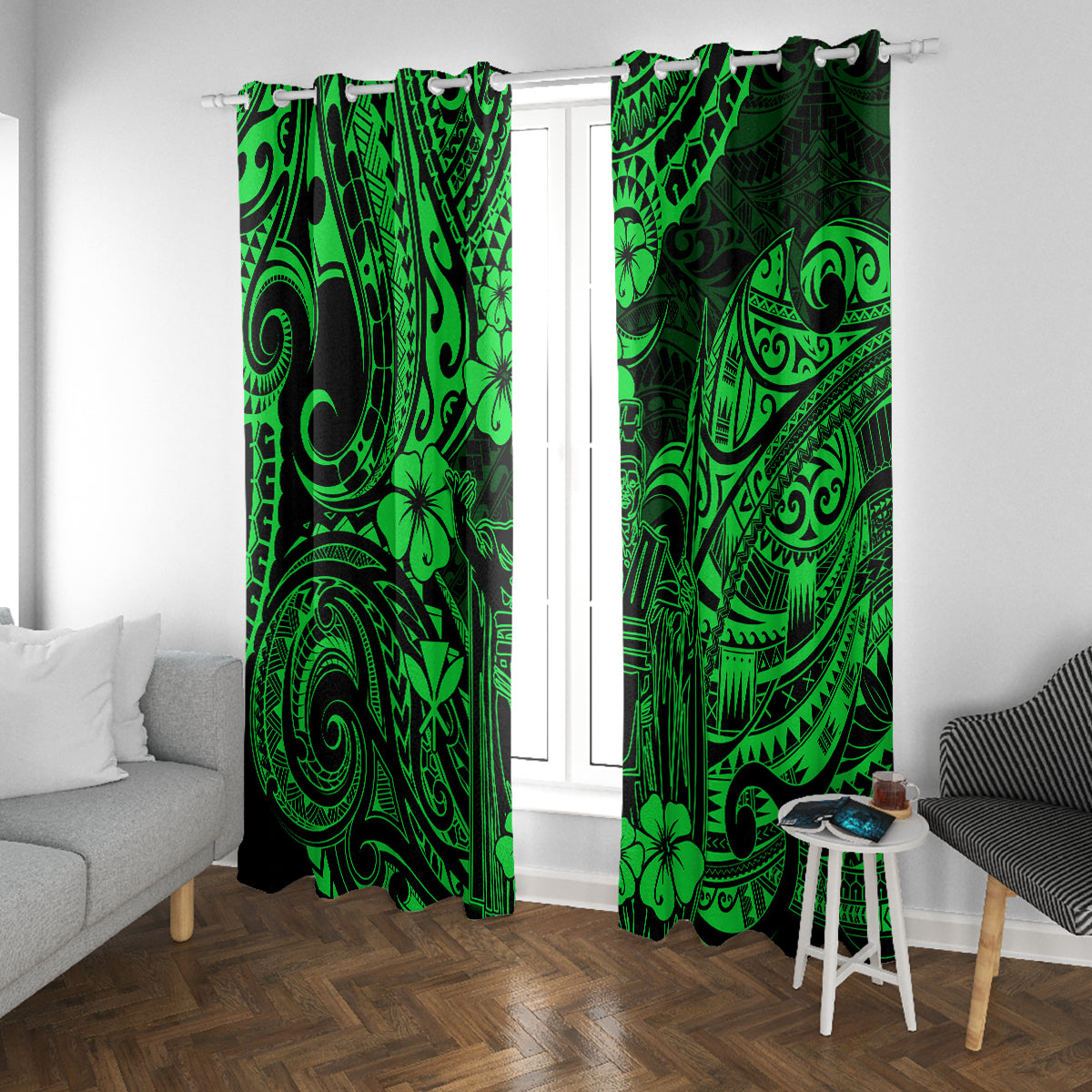 Hawaii King Kamehameha Window Curtain Polynesian Pattern Green Version LT01 - Polynesian Pride