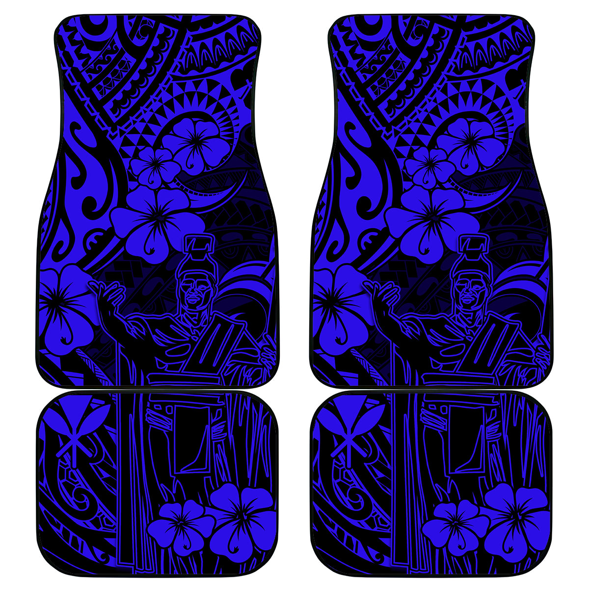 Hawaii King Kamehameha Car Mats Polynesian Pattern Navy Blue Version LT01 Blue - Polynesian Pride